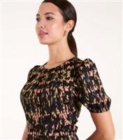 Women's Black Abstract Pattern Puff Sleeve Mini Dress Blue Vanilla New Look