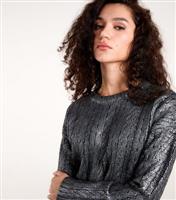Women's Black Metallic Cable Knit Jumper Blue Vanilla New Look