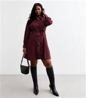 Women's Curve Burgundy Crinkled Shirt Dress New Look