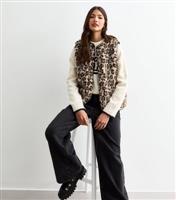 Women's Brown Leopard Print Borg Sleeveless Jacket New Look