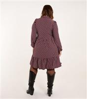 Women's Plus Size Red Print Button Smock Dress Curves Blue Vanilla New Look