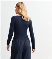 Women's Navy Slinky Long Sleeved Bodysuit New Look