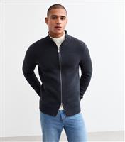 Men's Dark Grey Relaxed Ribbed Cardigan New Look