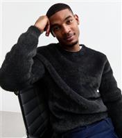 Men's Black Relaxed Fluffy Knit Jumper New Look