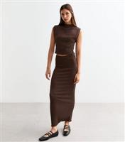 Women's Brown Textured Midi Skirt New Look