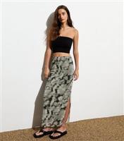 Women's Light Grey Abstract Print Mesh Midi Skirt New Look