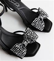Women's Wide Fit Black Leather-Look Embellished Bow Mid Stiletto Heels New Look