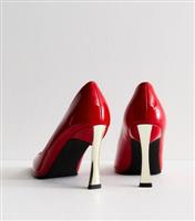 Women's Red Patent Stiletto Heel Court Shoes Vegan New Look