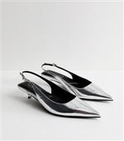 Women's Silver Slingback Kitten Heel Court Shoes New Look