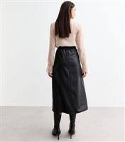 Women's Black Panelled Faux Leather Midi Skirt New Look