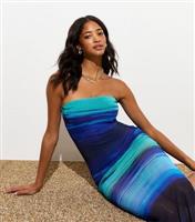 Women's Blue Bandeau Mesh Split Hem Midi Dress New Look
