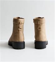 Women's Wide Fit Camel Leather-Look Lace Up Boots Vegan New Look