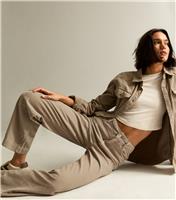 Women's Stone Cotton Corduroy Wide Leg Trousers New Look