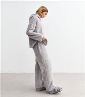 Women's Pale Grey Wide Leg Borg Joggers New Look