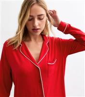 Women's Red Jersey Shirt Trouser Pyjama Set New Look