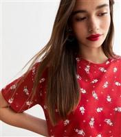 Women's Red Cotton Ski Pig Christmas Shorts Pyjama Set New Look