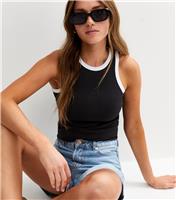 Women's Black Cotton Contrast Trim Racer Back Vest New Look