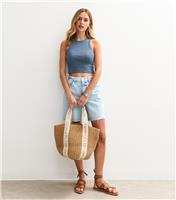 Women's Blue Ribbed Cotton Racer Back Crop Vest New Look