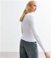 Women's White Ribbed Crew Neck Long Sleeved Top New Look