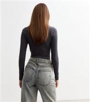 Women's Grey Ribbed Cotton Blend Crew Neck Bodysuit New Look