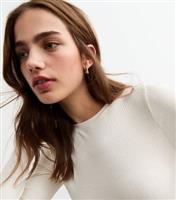 Women's Off White Ribbed Cotton Blend Crew Neck Bodysuit New Look