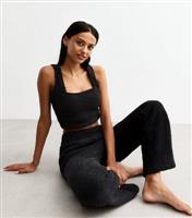 Women's Black Sherpa Crop Top New Look