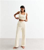 Women's Off White Sherpa Crop Top New Look