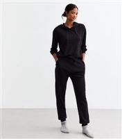 Women's Black Ribbed Joggers New Look