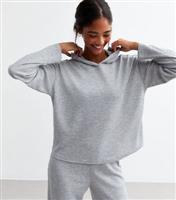 Women's Grey Waffle Rib Pyjama Hoodie New Look