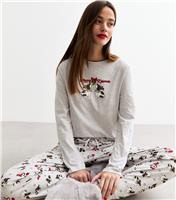 Women's Grey Cotton Blend Merry Kissmas Christmas Pyjama Set New Look