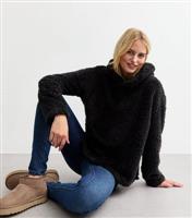 Women's Tall Black High Neck Borg Hoodie New Look