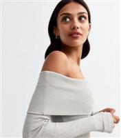 Women's Grey Ribbed Foldover Bardot Top New Look