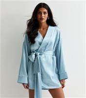 Gini London Pale Blue Satin Belted Mini Dress New Look