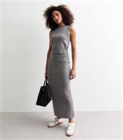 Women's Grey Compact Knit Midi Skirt New Look