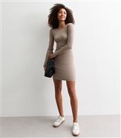 Women's Grey Ribbed Long Sleeved Mini Dress New Look
