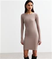 Women's Mink Crew Neck Ribbed Mini Dress New Look