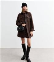 Women's Dark Brown Ribbed Long Sleeved Mini Dress New Look