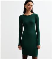 Women's Green Crew Neck Ribbed Mini Dress New Look