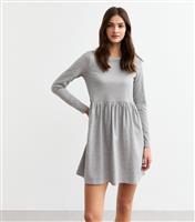 Women's Grey Long Sleeve Smock Mini Dress New Look