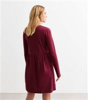 Women's Burgundy Long Sleeve Smock Mini Dress New Look