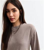 Women's Brown Acid T-Shirt Long Sleeve Midi Dress New Look