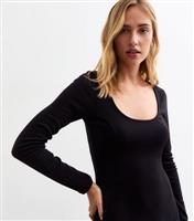 Women's Black Seam Front Scoop Neck Mini Skater Dress New Look