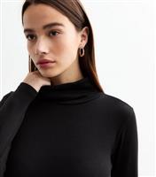 Women's Black Ribbed Roll Neck Midi Dress New Look
