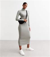 Women's Grey Ribbed Roll Neck Midi Dress New Look