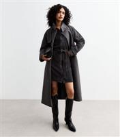 Women's Black Contrast Stitch Long Sleeve Shirt Dress New Look
