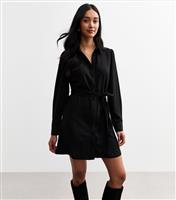 Women's Black Belted Shirt Mini Dress New Look
