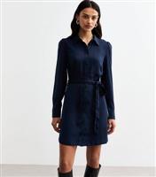 Women's Navy Belted Shirt Mini Dress New Look
