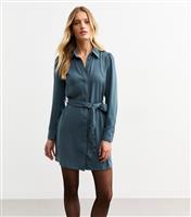 Women's Blue Belted Shirt Mini Dress New Look
