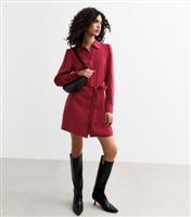 Women's Burgundy Belted Shirt Mini Dress New Look