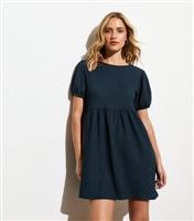 Women's Navy Round Neck Crinkled Mini Dress New Look